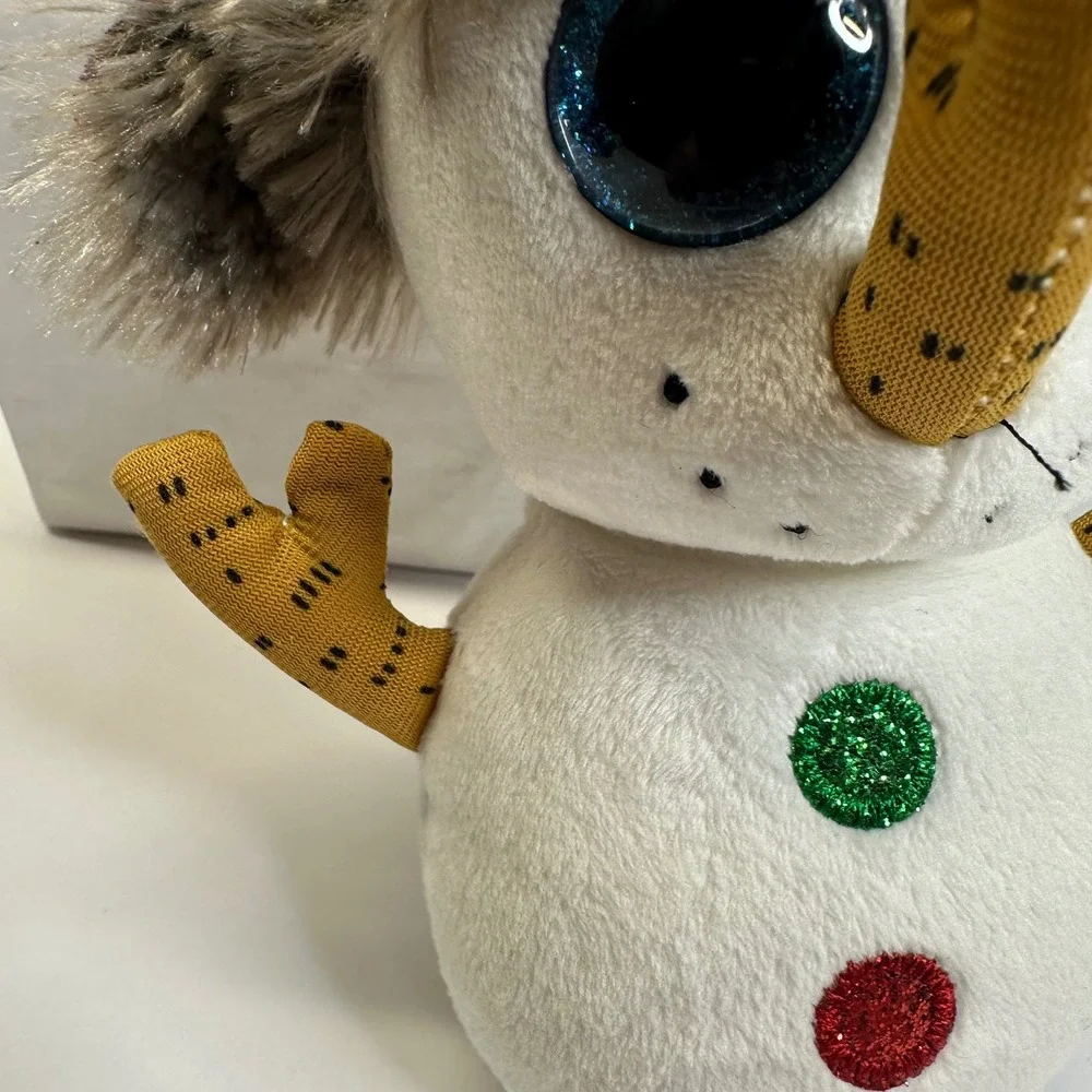 Ty Beanie Boos‎ Buttons the Snowman Plush Red Sparkle Hat Blue Glitter Eyes 6in